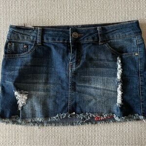 Denim Distressed Micro Mini Skirt- Raw Hem